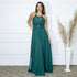 VESTIDO GOLA NADADOR DETALHES GUIPIR VESTIDO DE FESTA PETRA FINA VERDE ESMERALDA P